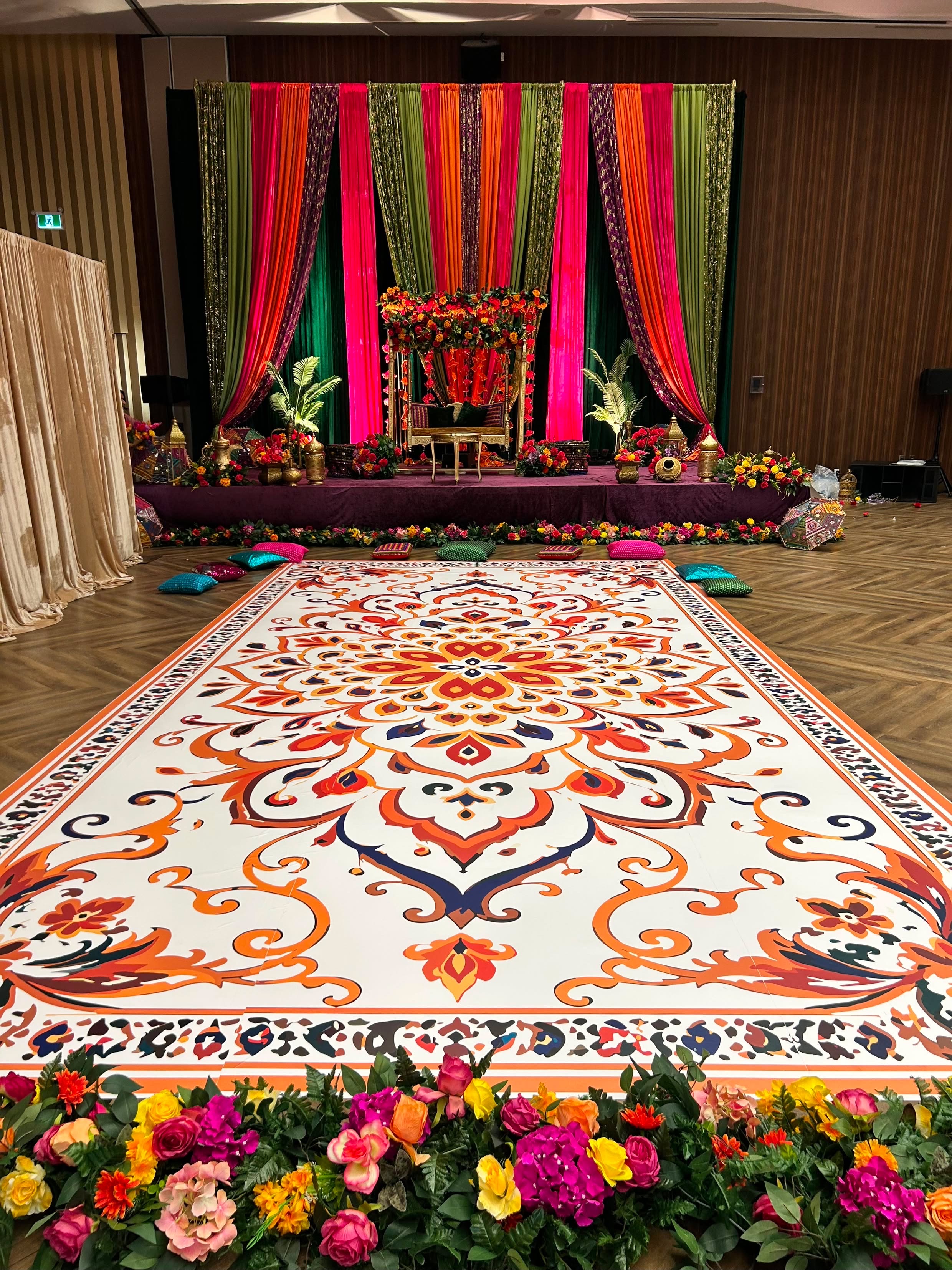 Full-print custom floor design at corporate event
