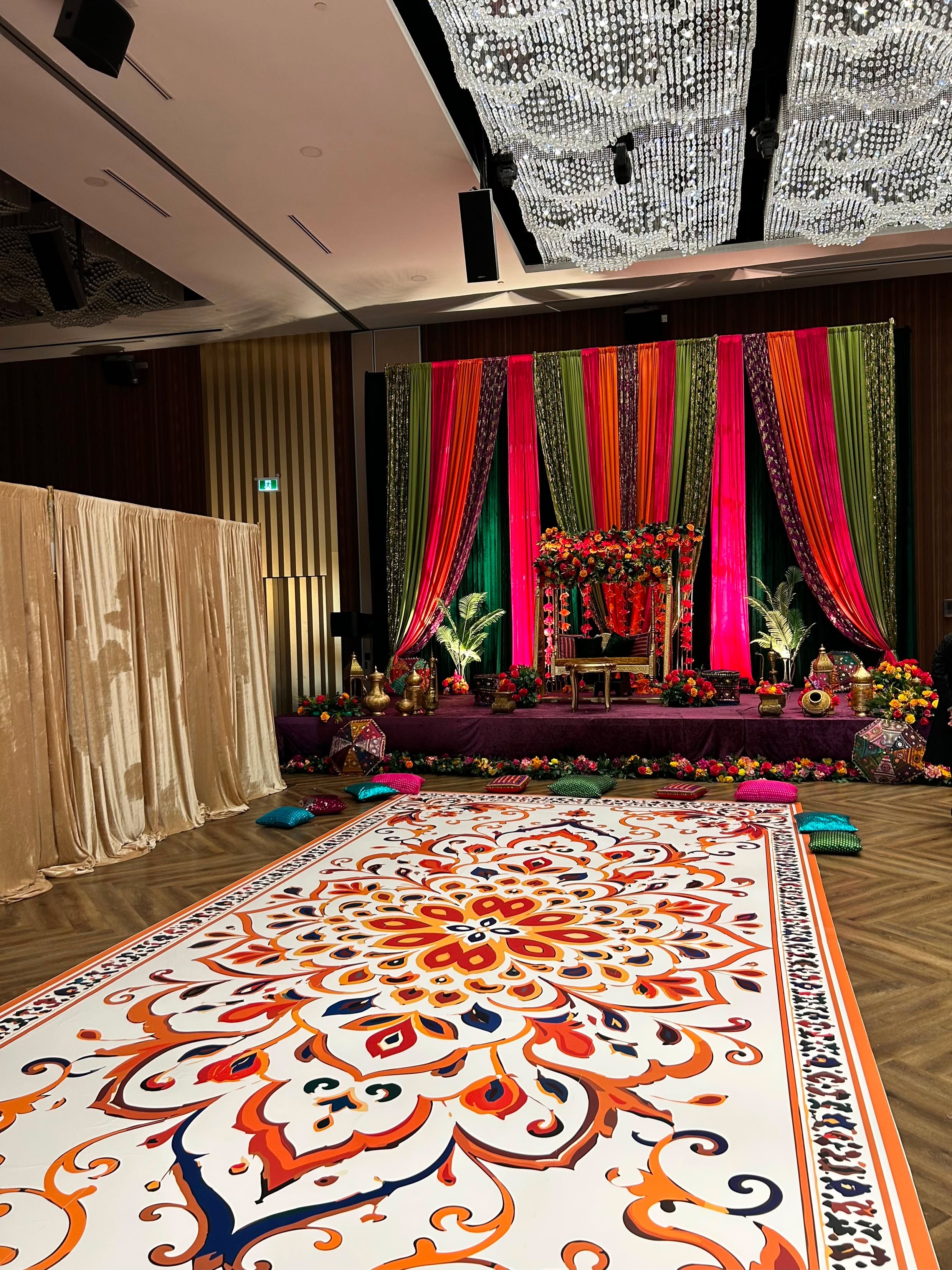 Custom printed dance floor wrap at luxury reception