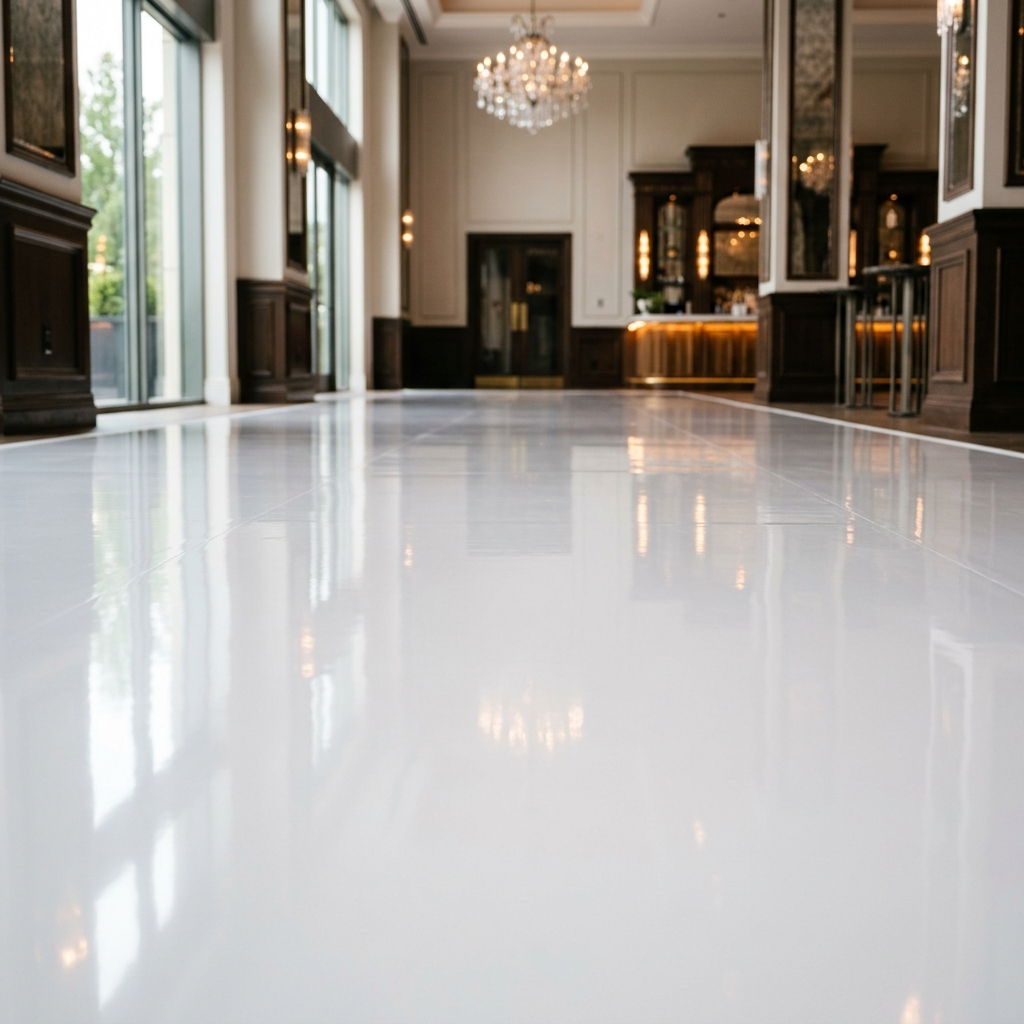 Plain white glossy floor wrap in elegant venue